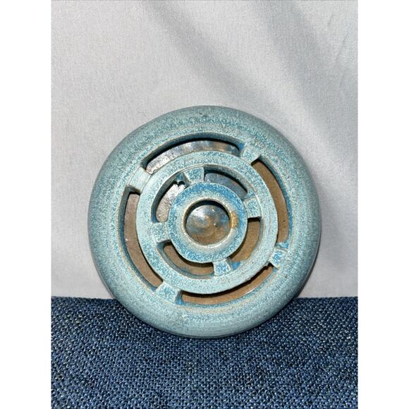 Studio Pottery 4" W 1.25" T 9 Hole Flower Frog Crystalline Glaze Turquoise - Picture 6 of 9